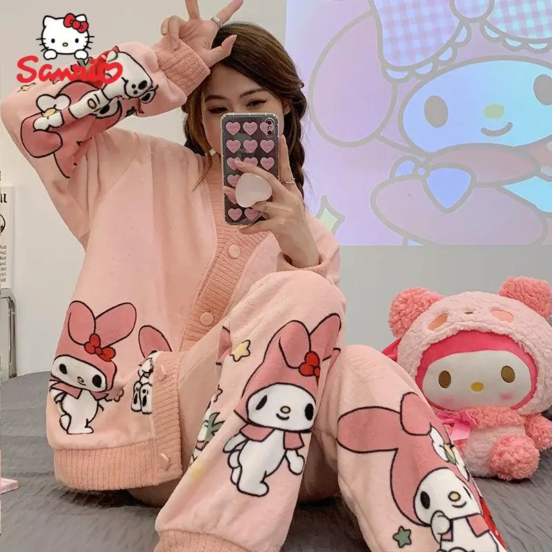 

New Mymelody Cinnamoroll Coral Velvet Pajamas Doraemon Sanrio Students Winter Thickened Home Clothes Facecloth Loungewear Suit