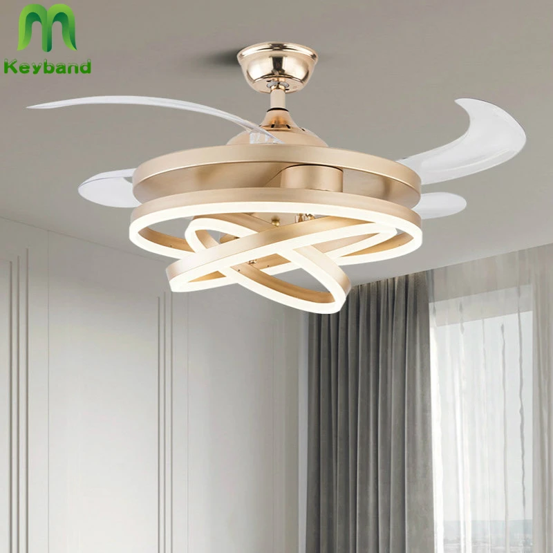 

42 Inch Gloden Ceiling Fan Light with Remote Super Bright Big Lamp 3 Color Change Transforable Individual Shapes AC 100-240V