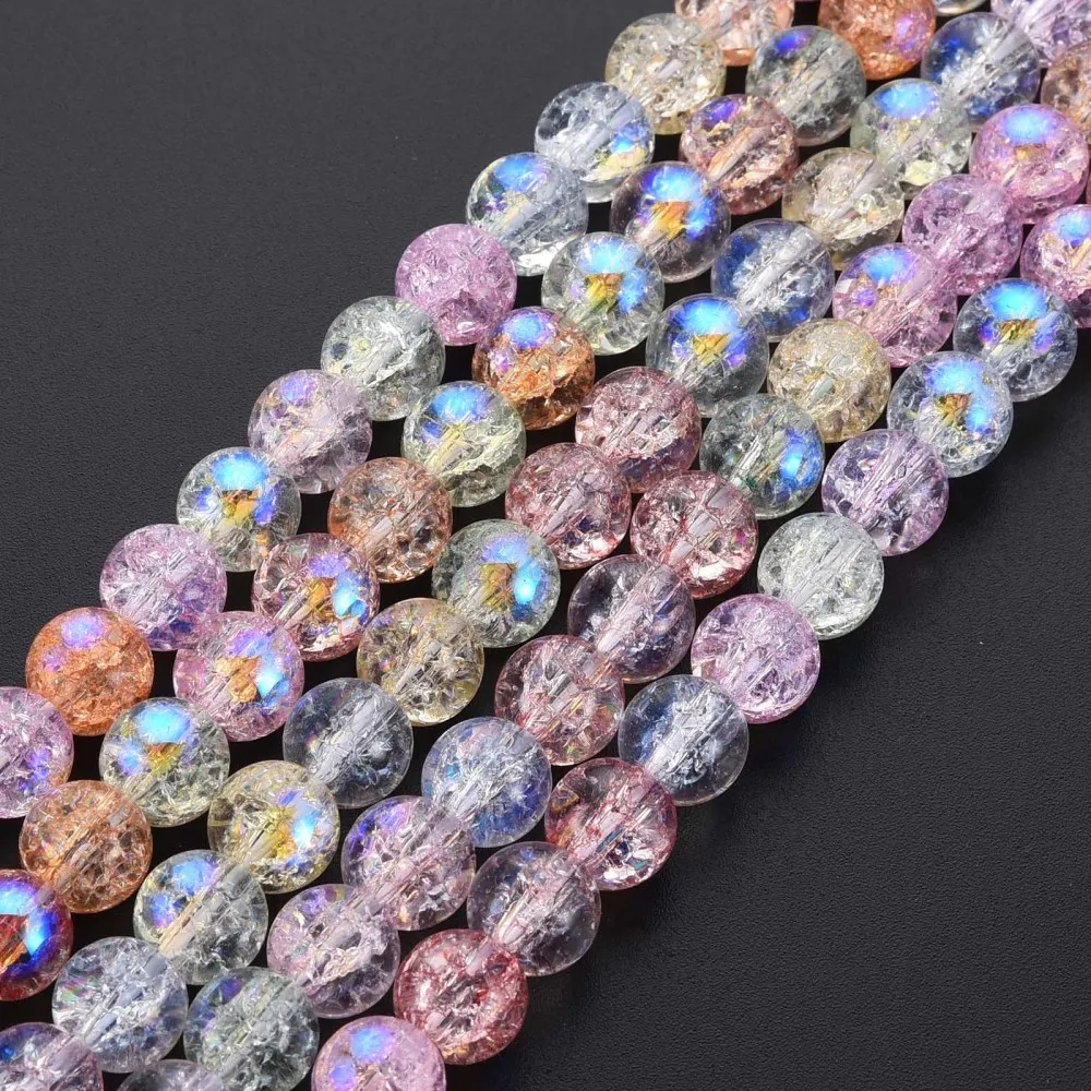 

10Strand Round Electroplate Crackle Glass Bead 4/6/8/10mm AB Color Plated Beads Strands for jewelry making DIY bracelet necklace