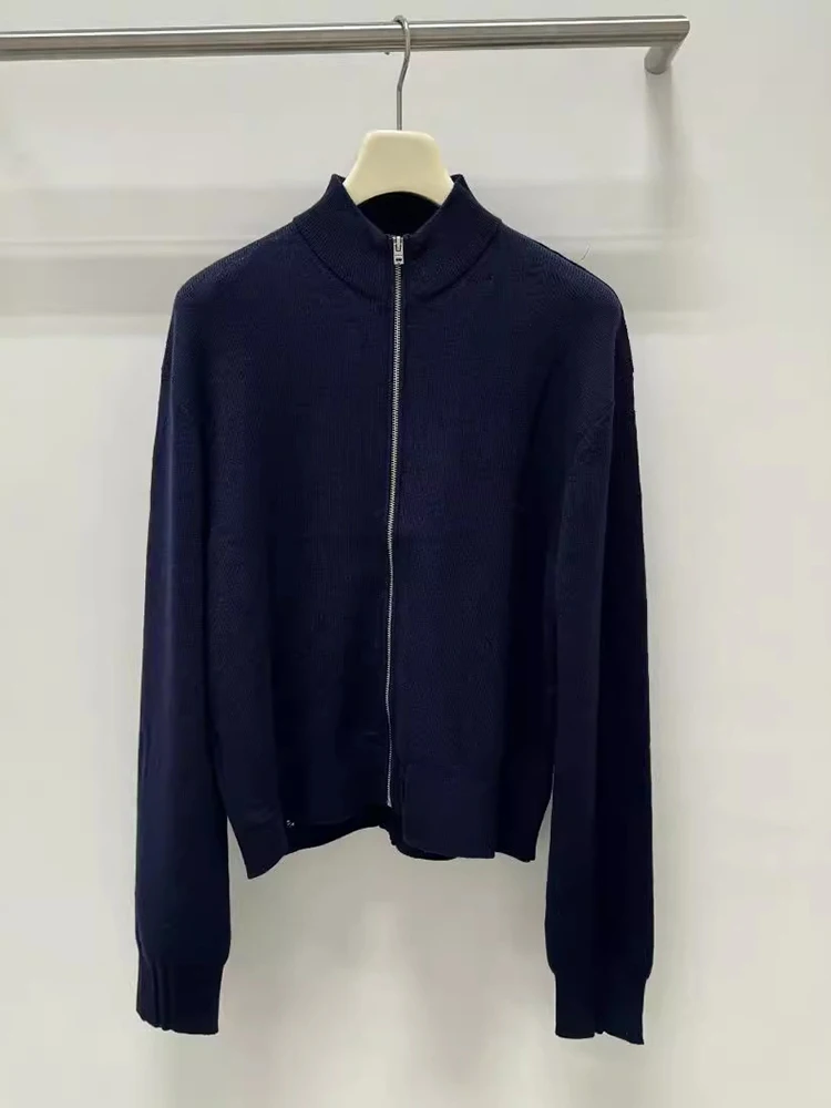 Женский шерстяной кардиган с вышивкой на молнии длинным рукавом