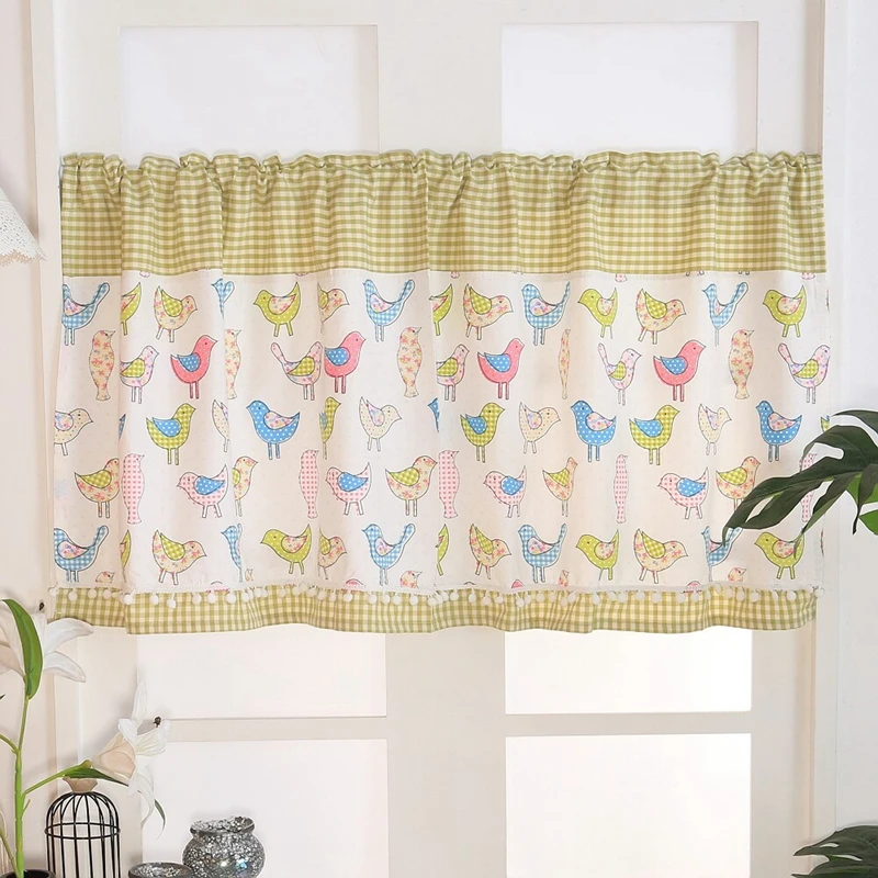 Короткие занавески с принтом винтажные полузанавески затемняющие оконные для