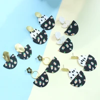exaggerated large handmade pendant earrings 2022 trend new black dots floral pattern geometry polymer clay earrings for women