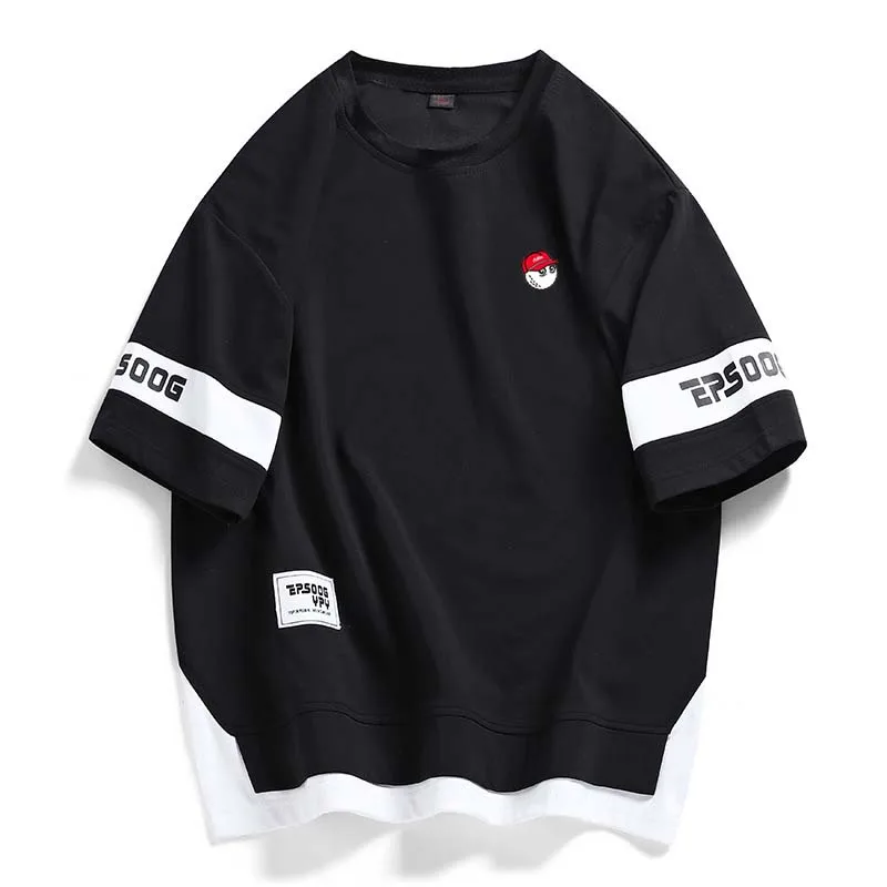 T-shirt For Men Wear Golf Malbon Short Shirt Sleeved Street Men's Youth Loose Round Neck Fake Color Contrast