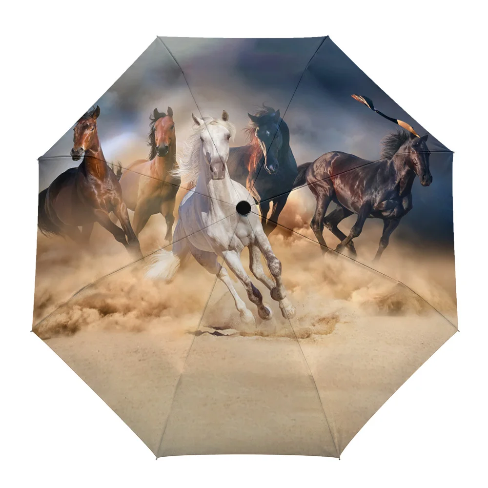 

Horses Sand Dust Sky Summer Umbrella for Outdoor Fully-automatic Folding Eight Strands Umbrellas for Adults Printed Umbrella