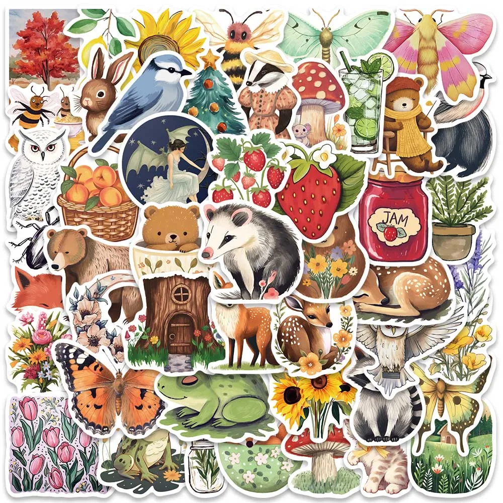 10/50 Stücke Retro Cartoon Tiere Pflanzen Magischen Wald Aufkleber Für Laptop Telefon Gitarre Gepäck Wasserdichte Graffiti Vinyl Aufkleber