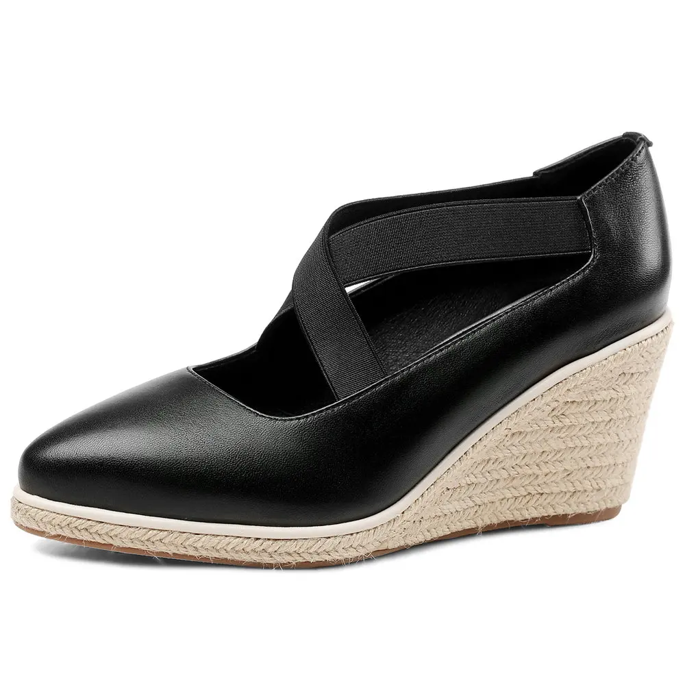 Mary Janes Loafers Women's Cow Leather Platform Wedge High Heels Pointed Toe Sandals Oxfords Casual Shoes