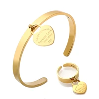 forever love heart bracelet adjustable cuff bangle open love heart charm ring for women men couple lover wedding jewelry set