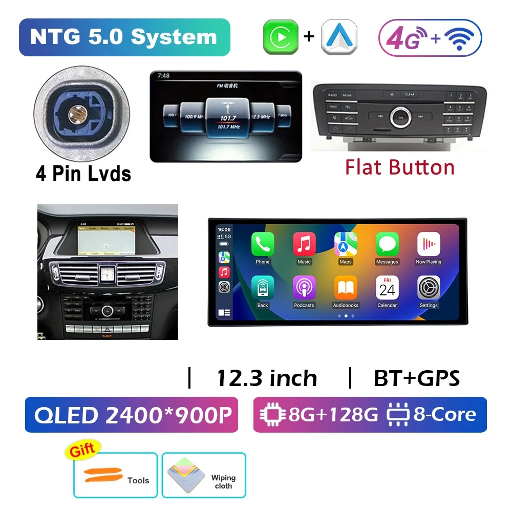 

Автомобильное видео для BENZ CLS W218 2011 2012 2013 2014 2015, мультимедийный плеер, Bluetooth Android 16, интеллектуальная система, сенсорный экран QLED