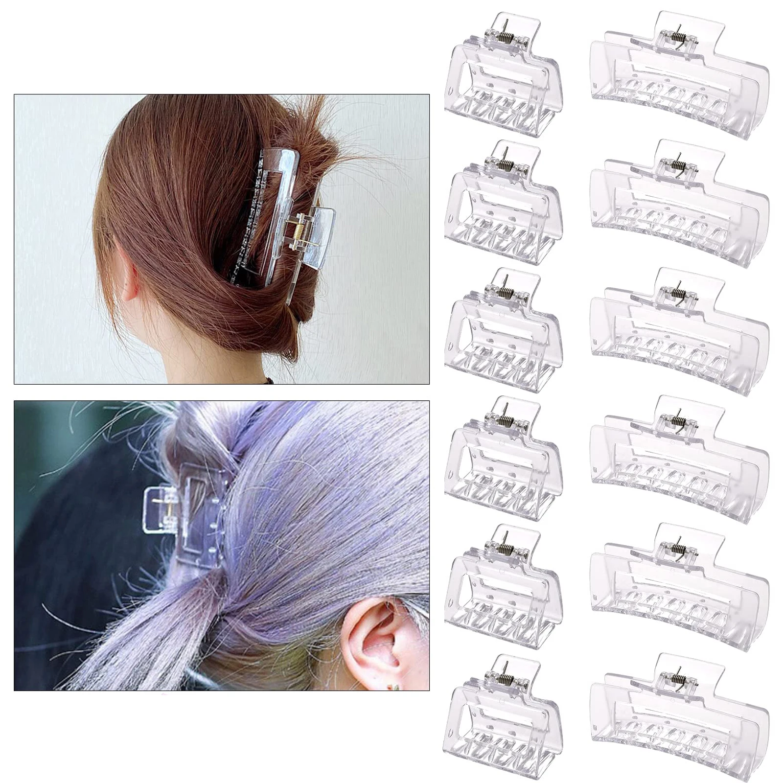 

Clear Square Claw Clips Small Neutral Rectangle Hair Claw Non-slip Matte Large Hair Clips Strong Hold jaw for Thick Thin Hair