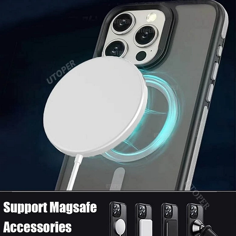 Магнитный Роскошный Матовый Прозрачный чехол с беспроводной зарядкой для iPhone 15 14