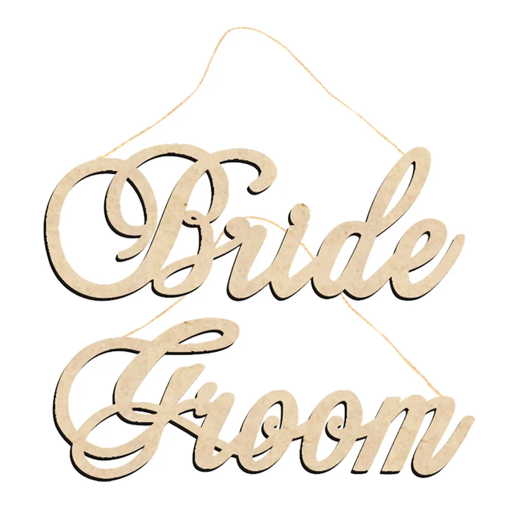 

2 Pcs Home Decoration Hanging Ornament Wedding Dress Letter Design Wooden Bamboo Bridegroom
