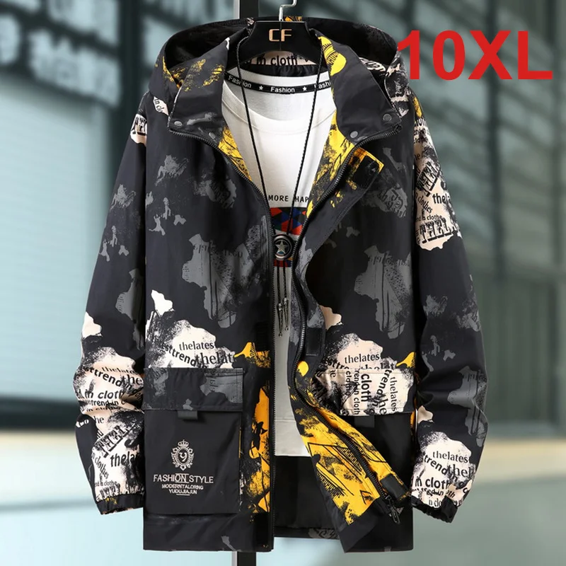 

Oversize Jacket Big Sizes 10XL Windbreaker Men's Plus Size Jackets Coats Camo 2022 Autumn Fashion Camouflage Tops Male HX505