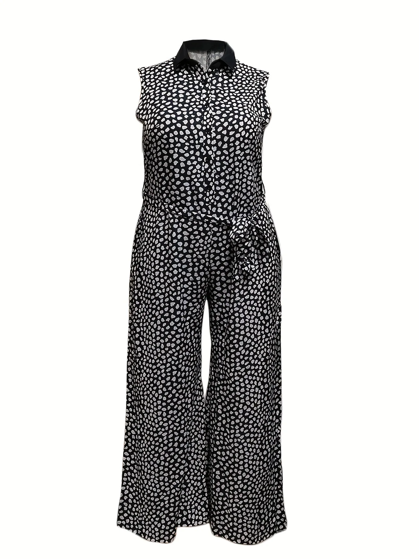 Plus Size Elegant Jumpsuit Dot Print Sleeveless Outfit Female Outwear Designer Wide Leg Pant 2023 Summer Fashion Women Jumpsuits