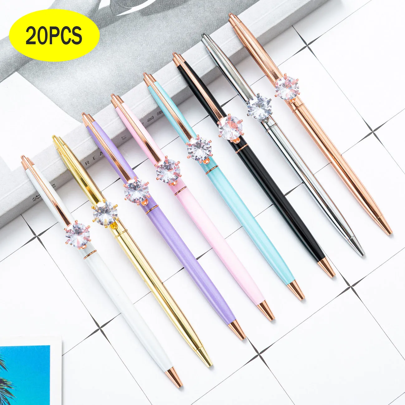 

20pcs Ballpoint Flow Oil Flower Wedding Metal Copper Quicksand Pen Office School Stationery Gift