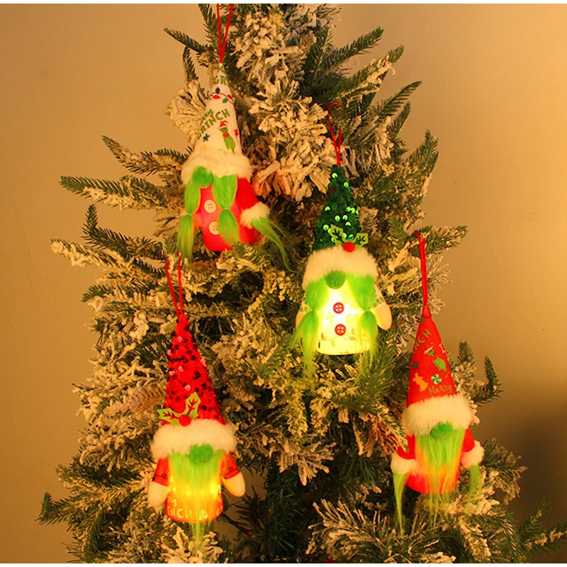 

Kawaii Anime Figure Christmas Glowing Toy Santa Claus Pendant Green Bearded Faceless Doll Decoration Halloween One Piece