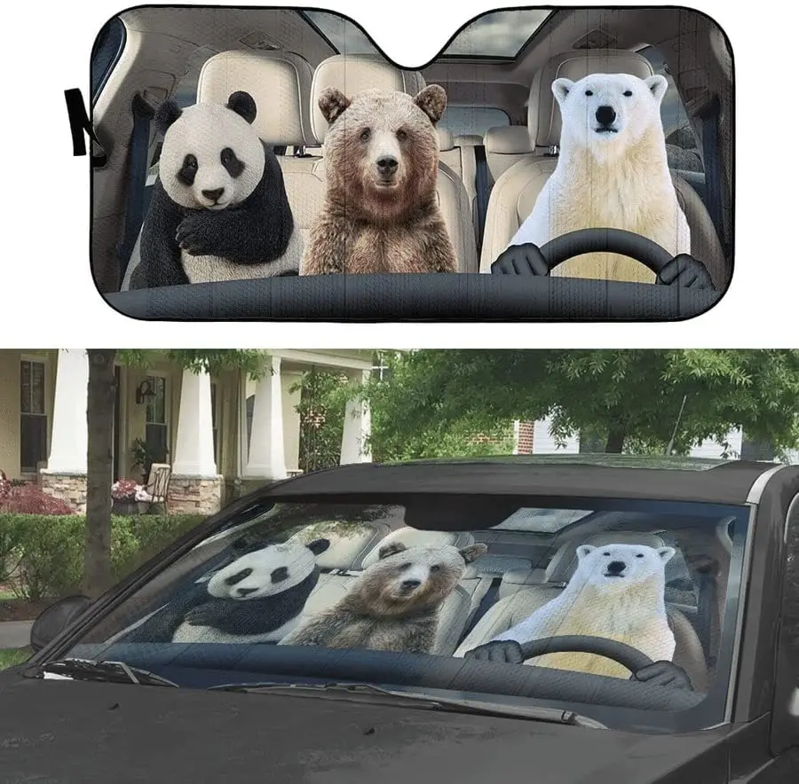 

Забавные родные мишки, семейный дневной свет, автомобильный солнцезащитный козырек, панда, бурый медведь и белый медведь, автомобильный солнцезащитный козырек, подарок