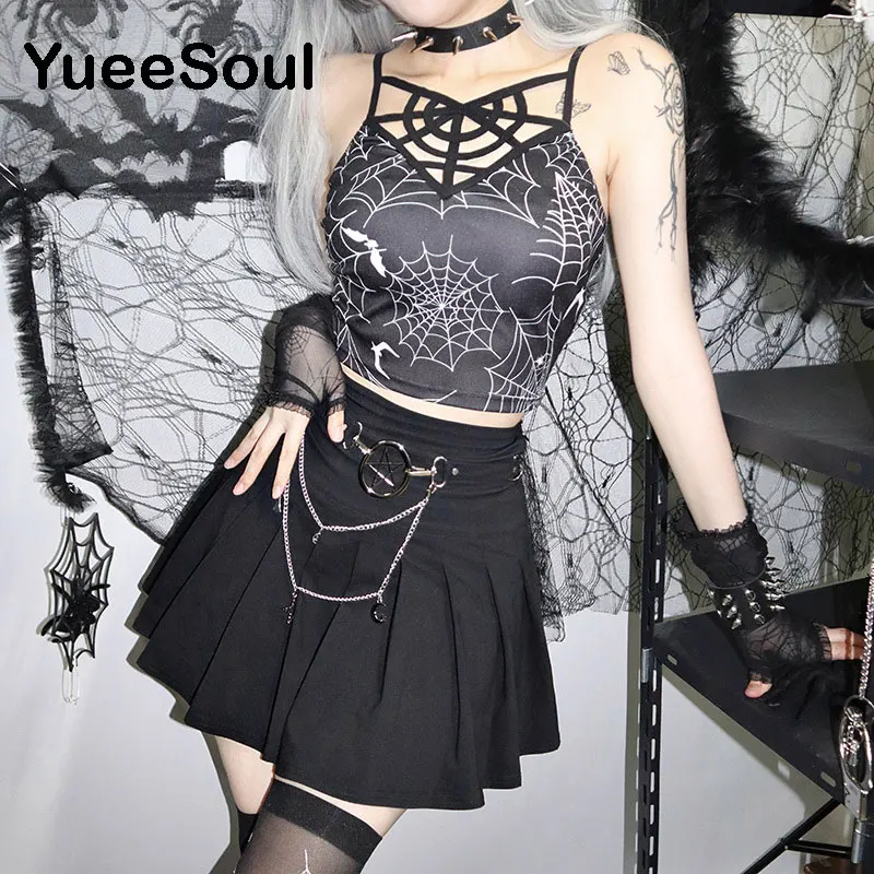 Женский укороченный топ в готическом стиле черный корсет без рукавов с принтом