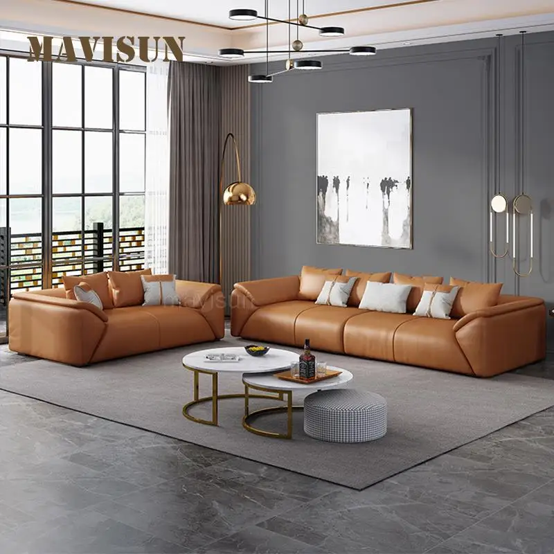 

Hot Sale Light Luxury Leather Sofa First Layer Cowhide Nordic Small Apartment Living Room Three-Person Chaise Corner Down Sofa