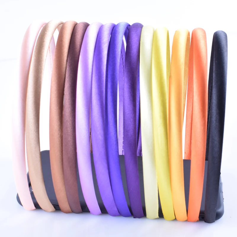 

10pcs/lot Plain 10MM Satin Headband Girls Fabric Covered Resin Hairbands Plastic Headbands Kids Elastic Bands Hair Accessories