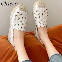 womens elegant flats 2022 spring summer new flower hollow out ladies comfy casual shoes 35 43 large sized slip on loafers