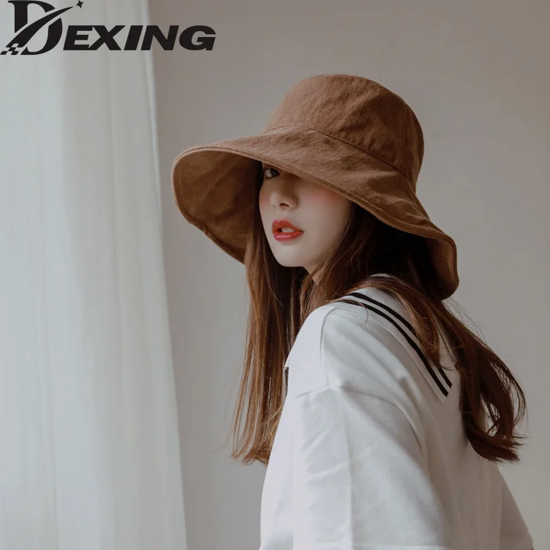 

12cm Wide Brim Bucket Hat Women Outdoor Summer Foldable Big Brim Sun Hats Large 100% Cotton Panama Bob
