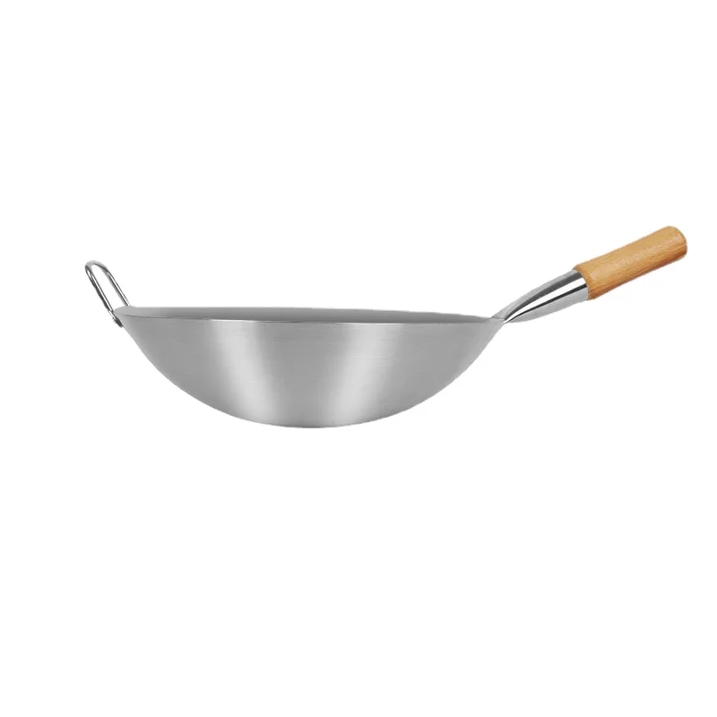 

Durable Stainless Steel Wok,Brushed Polished,Beech Anti-Scald Handle,Kitchen Cookware for Gas Stoves,Portable Chef Cooking Pot