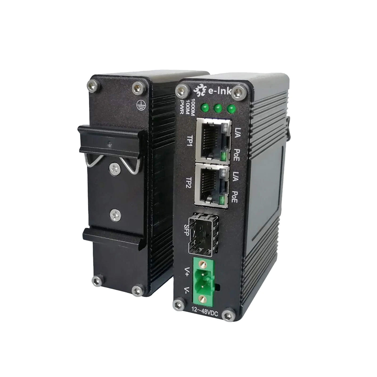

Fiber Optic Media Converter Mini Industrial 1-Port 100/1000X SFP to 2-Port 10/100/1000T Ethernet Media Converter