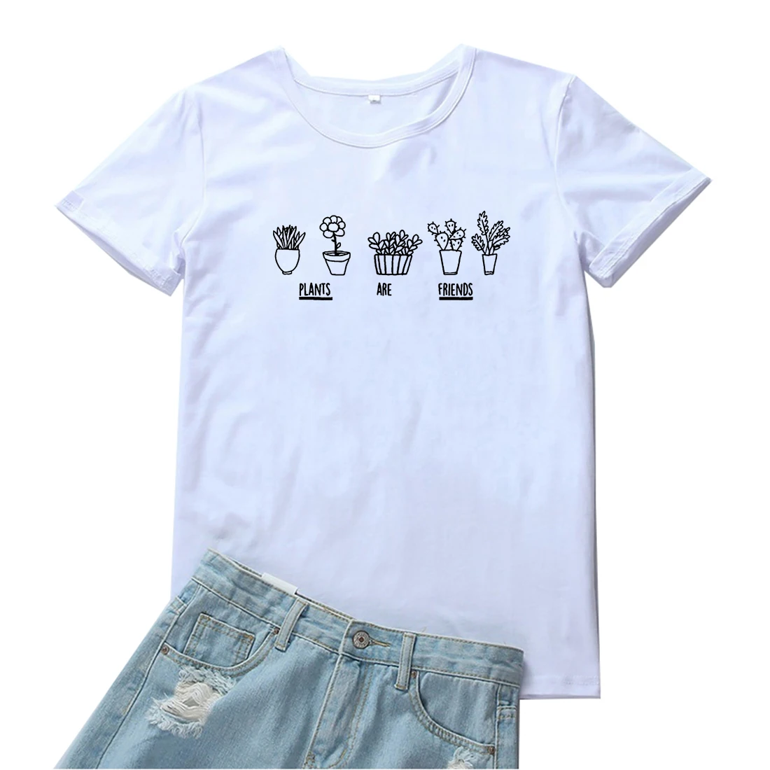 

Женская футболка с надписью «растения и друзья»