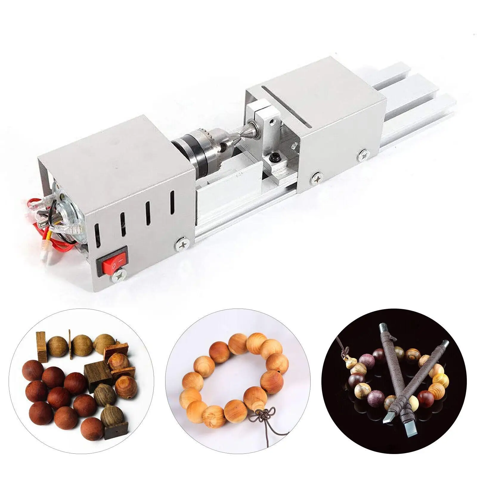 

Mini Beads Machine Lathe Woodworking Buddha Pearl Grinding Polishing Drill Rotary Tool DIY Woodworking Tool 100W