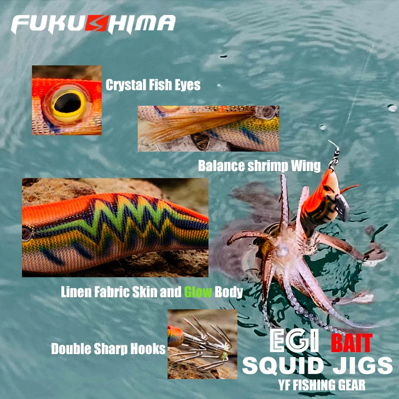 Фото FUKUSHIMA II SQUID JIGS GLOW EGI LURE РЫБАЛЬНАЯ ДЕРЕВЯЩАЯ ПРЯМА КРЮЧКИ BAIT SHARP 21 ГРАММЫ CUTTLEFISH OCTOPUS BOAT ROCK FISHING №1