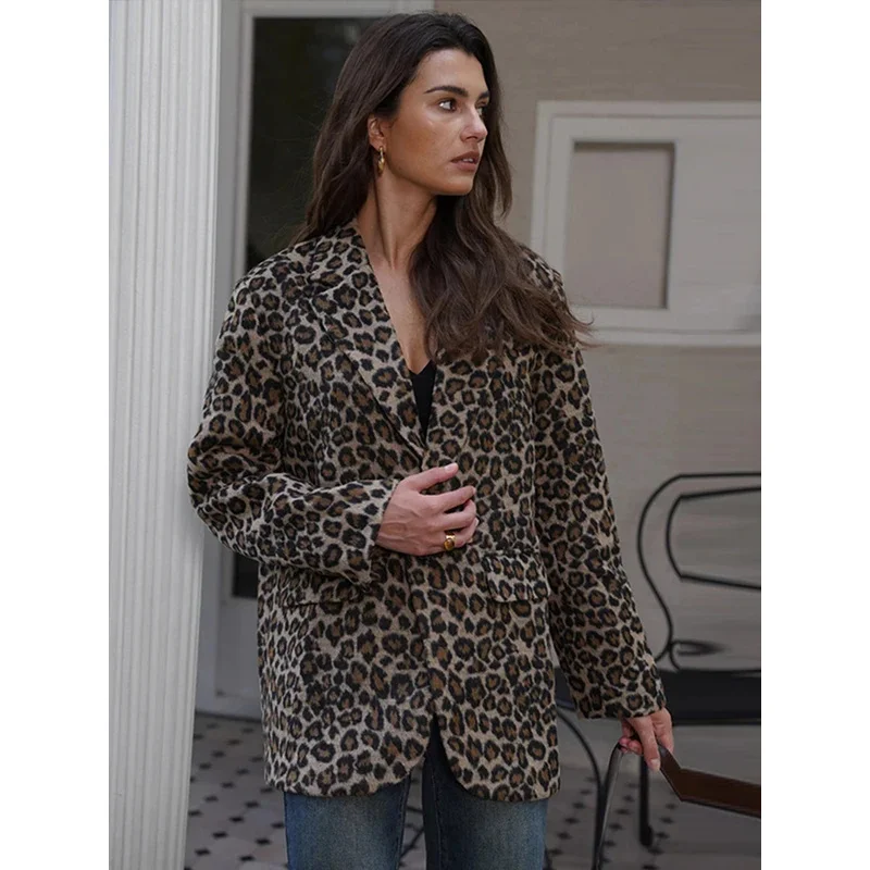 Винтажное леопардовое пальто из искусственного меха женская однобортная куртка