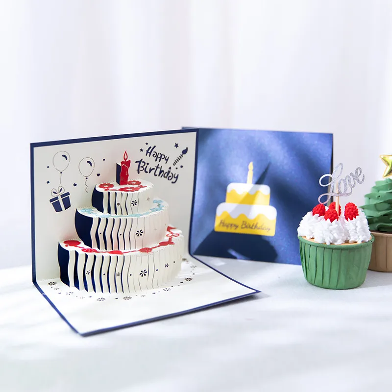 

Happy Birthday Card for Girl Kids Wife Husband 3d Birthday Cake Pop-Up Greeting Cards Postcards Gifts with Envelope