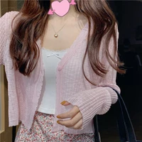 cardigan women summer sweet sunscreen new korean fashion chic harajuku cute tops all match streetwear mujer vintage cropped pink