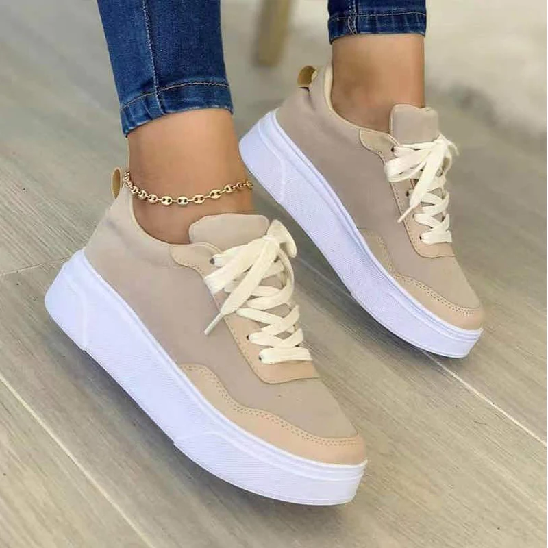 

Spring and Autumn Casual Single Shoes Thick-soled Sports Running Shoes Lace-up Board Shoes Womens Vulcanized Shoes