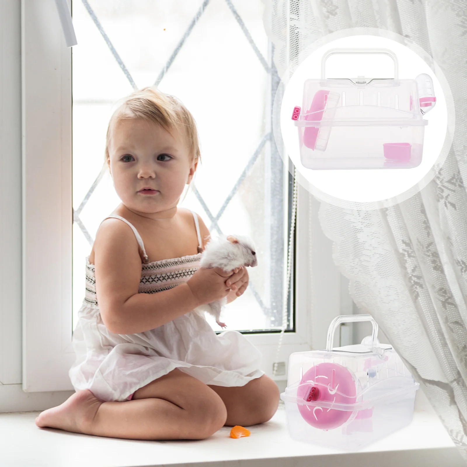 

Hamster Carrier Cage Travel Portable Pet Animal Mice Outdoor Case Wheels Handheld Box Bottle Water Guinea Hedgehog Chinchilla