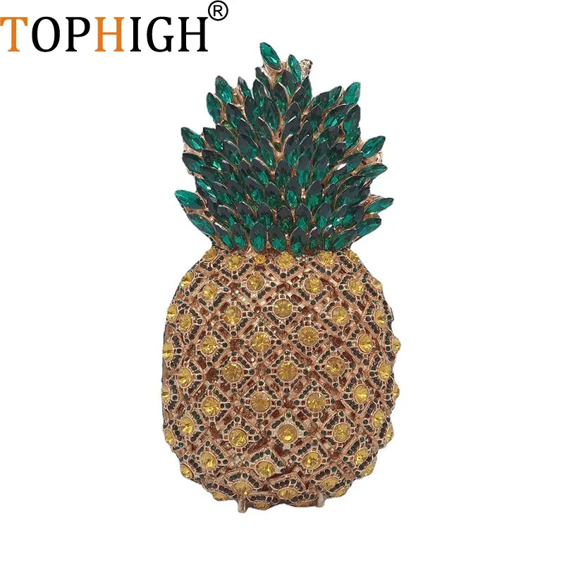 

Роскошные вечерние сумки TOPHIGH с кристаллами и зеленым ананасом для женщин, женский кошелек, клатч на цепочке, кошелек, женские сумки с брилли...