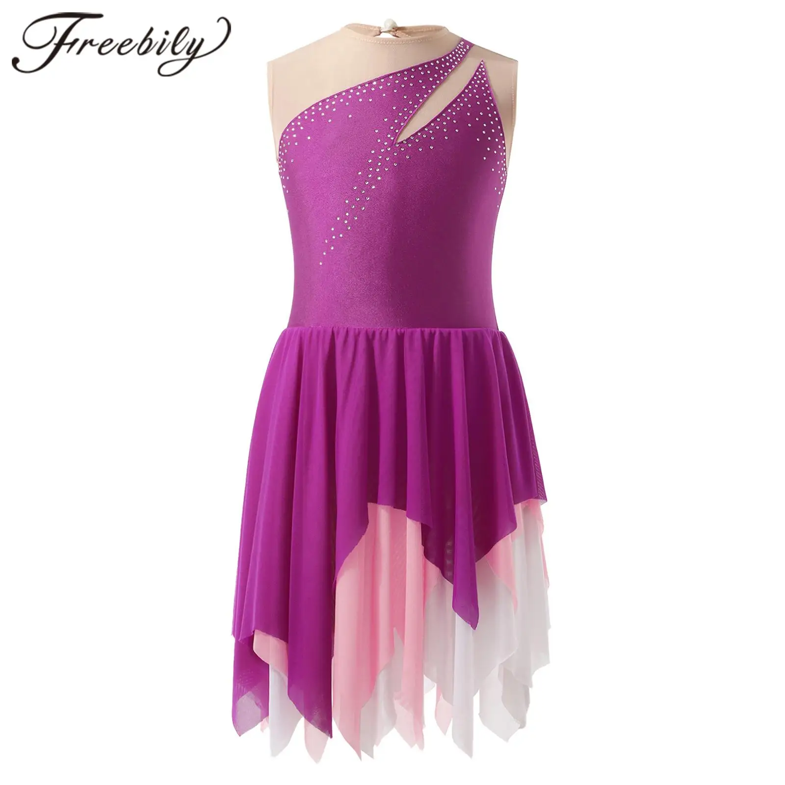 

Детское платье для фигурного катания без рукавов, балетное платье для танцевальных соревнований, гимнастическое трико, костюмы для девочек для катания на коньках