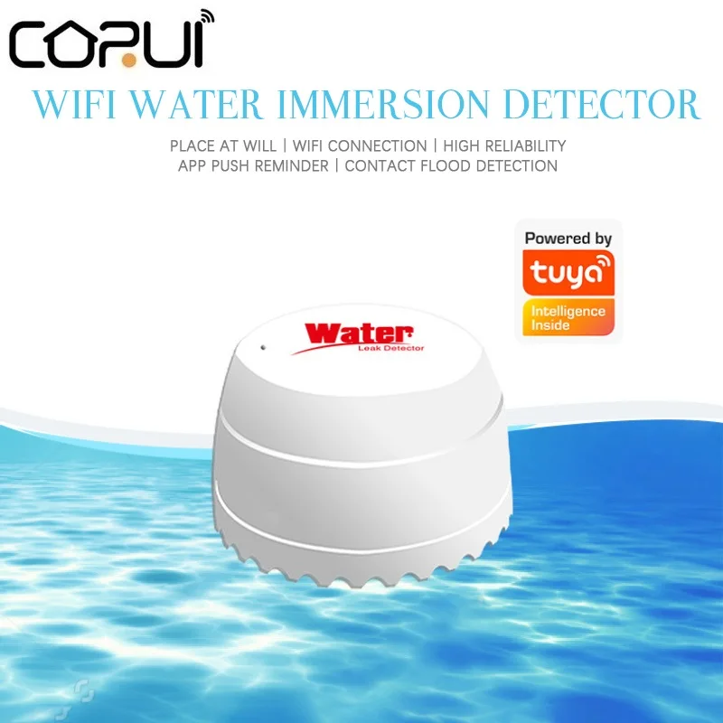 

CORUI Wifi Water Detector Leakage Sensor Alarm Leak Detector Sound Tuyasmart Smart Life APP Flood Alert Overflow Security Alarm