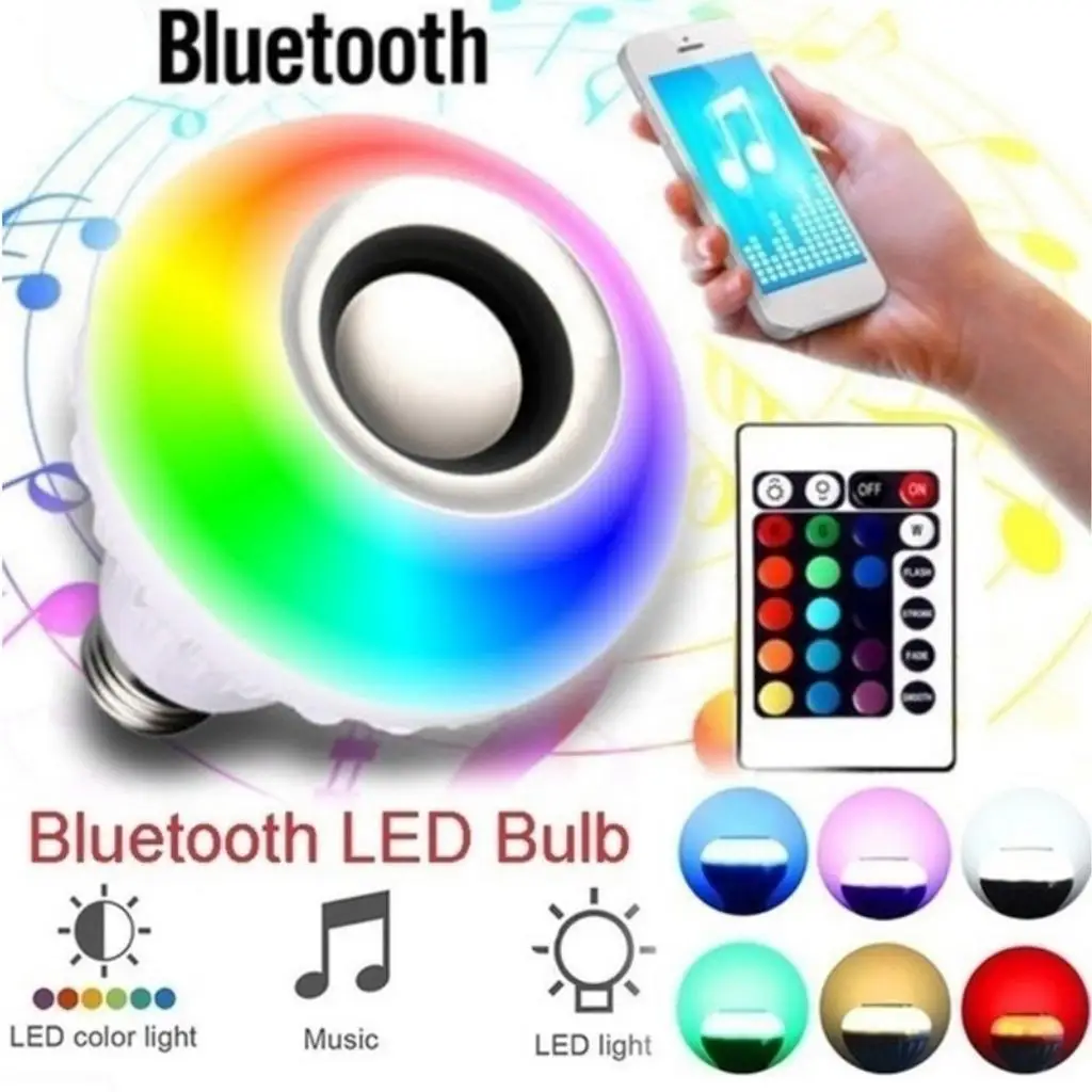 

E27 Dimmable Wireless Bluetooth Speaker Lamp LED RGB Music Bulb Light Remote Controller with Audio Colorful Stage Bulb