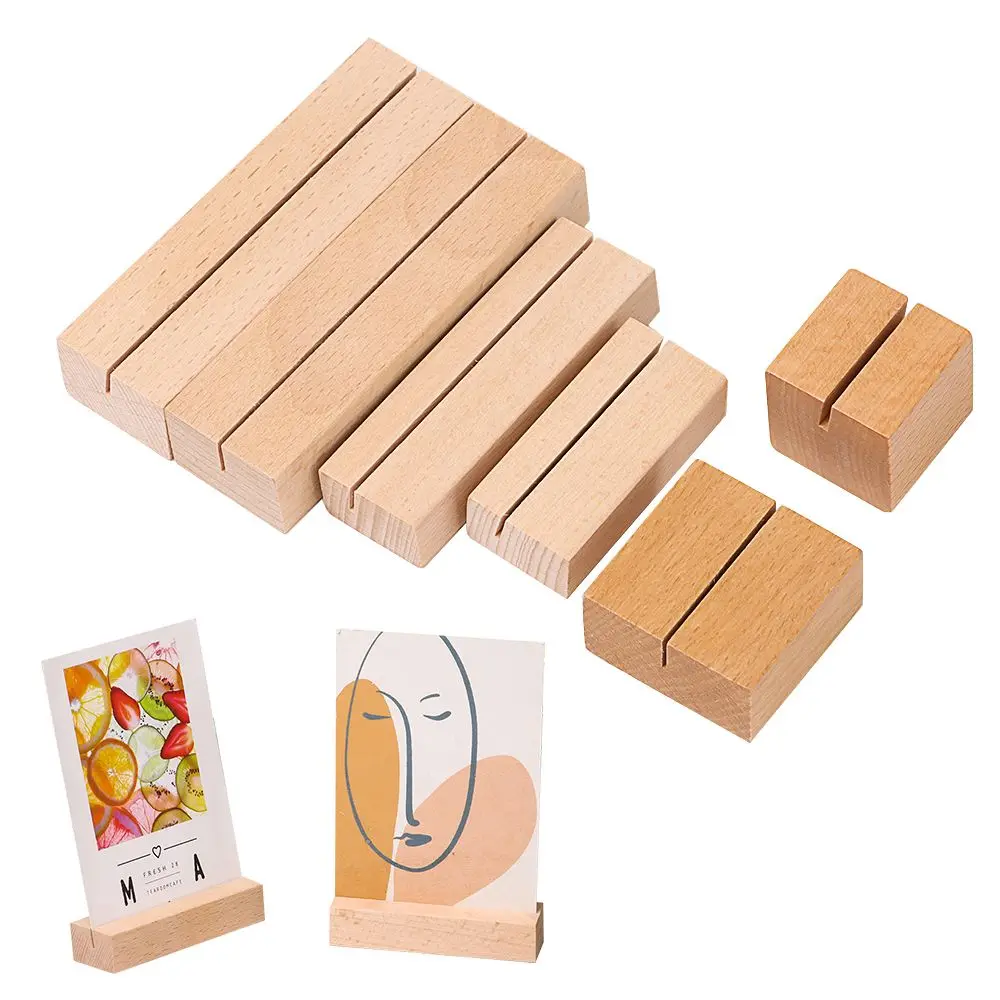 

Wooden Business Card Holder Rectangle Wood Block Photo Picture Stand Wedding Party Table Name Number Clips Desktop Menu Holder