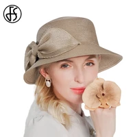 fs charm coffee color hats for women wedding ceremony and church chic bowknot ladies sun protection sombreros derby cap fedoras