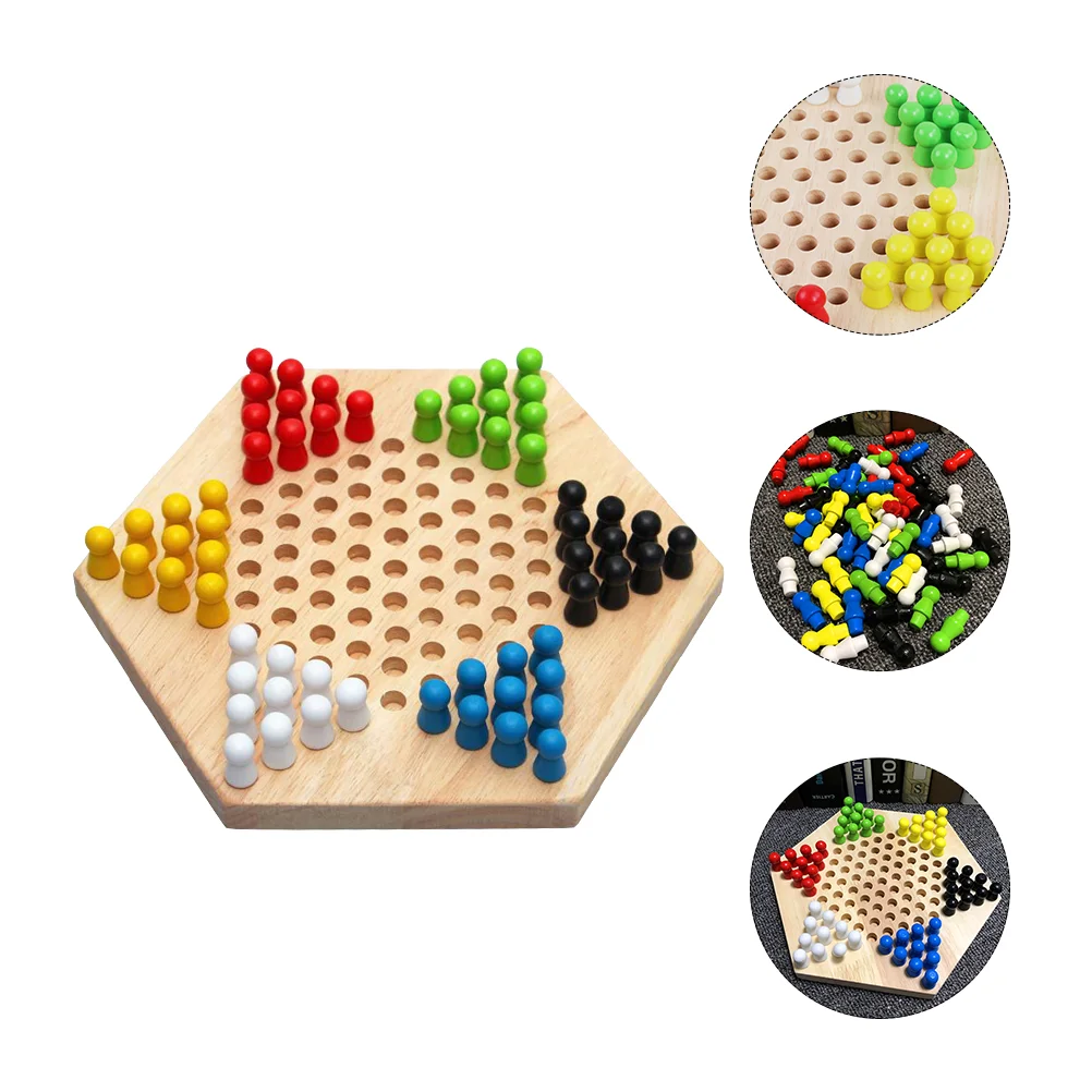 

1 set of Wooden Board Game Children Chinese Checkers Chinese Chequers Game Hexagon Chinese Checker Chinese Checker Peg