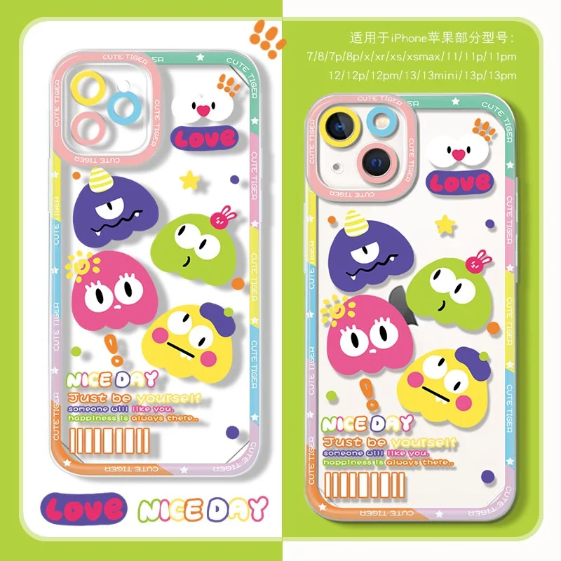 

INS Style Creative Funny Cute Monster Phone Case For IPhone 14Pro Max 13Plus 12 11 X XR/XS Transparent Silicone Shockproof Cover