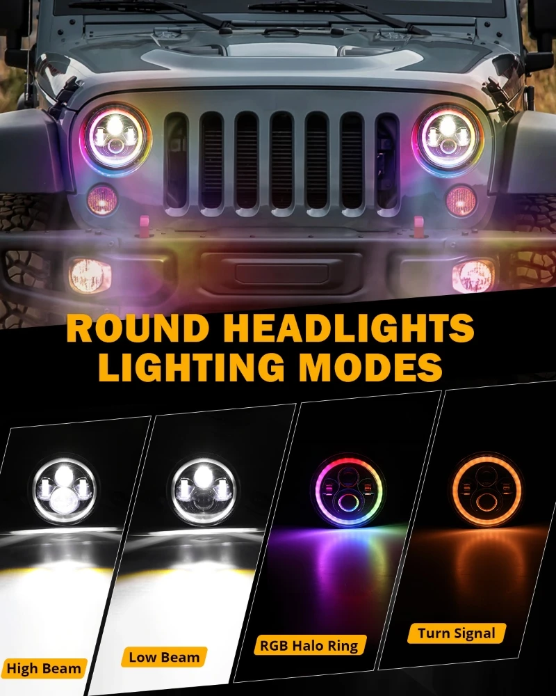 Для Jeep Wrangler JK 4/2 двери 2007-2017 RGB светодиодные 7-дюймовые фары + 4-дюймовые