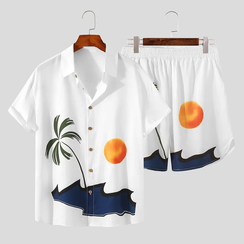 

Printed Men Sets Streetwear Short Sleeve Lapel Casual Shirt Beach Shorts Summer Vacation Men Hawaiian Suits 2 Pieces 3XL