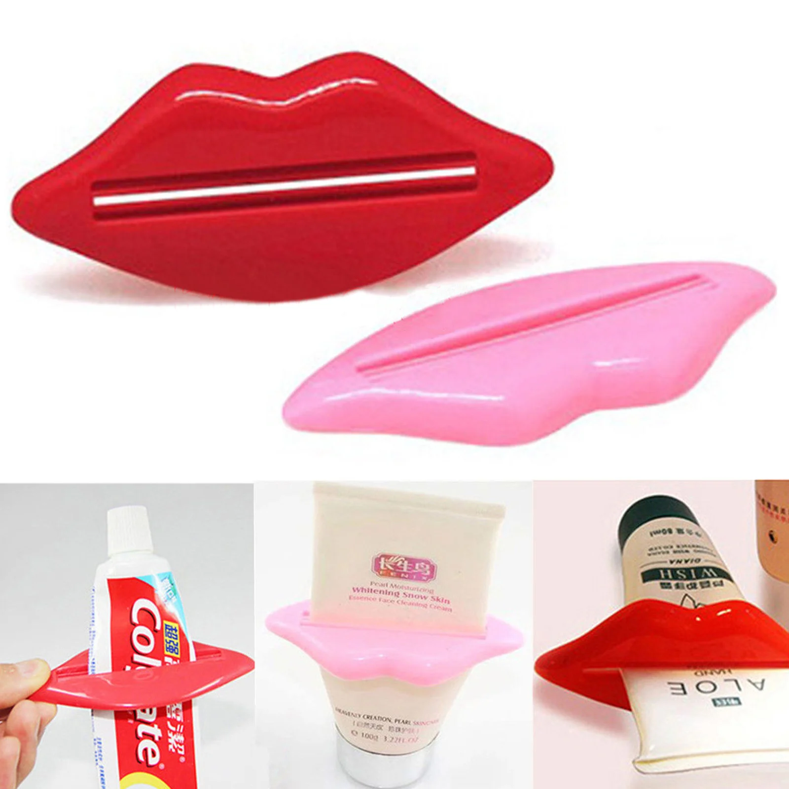 

Fun Lips Plastic Tooth Paste Dispenser Holder Rolling Tube Squeezer Toothpaste Bathroom Accessory Supplies Random Color