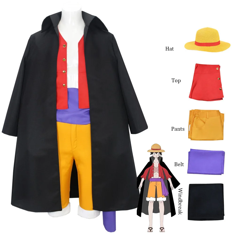 

Luffy Cosplay Costume Anime Monkey D. Luffy Cosplay Wano Country Uniform Trench Straw Hat Halloween Party Clothes for Adult