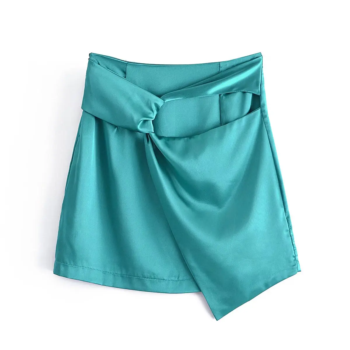 

Women High Street Knotted Design Asymmetrical Mini Skirt Faldas Mujer Ladies Chic Side Zipper Satin Slim Vestidos