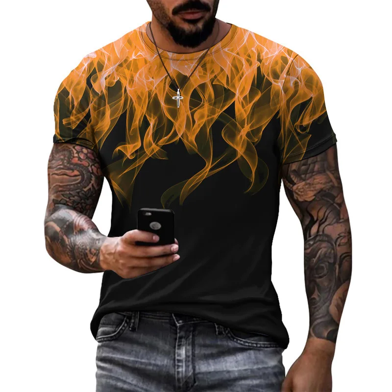 

Mens Casual T-Shirt Flame Pattern 3DT Shirt Summer Fashion Daily O Neck Plus Size Short Sleeve High Street Street Style Top