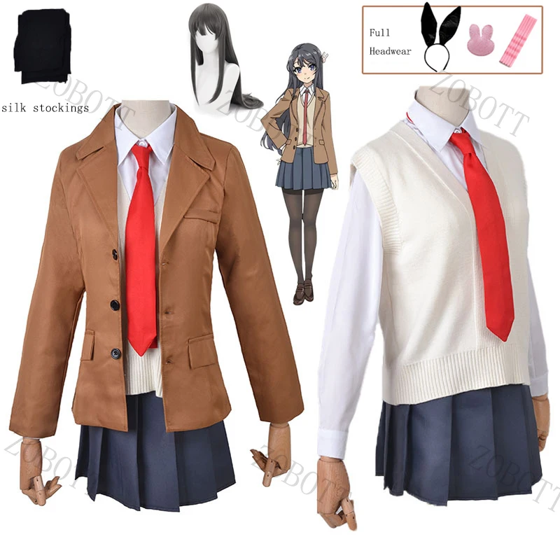 

Anime Sakurajima Mai Young Pig Head Boy Will Not Dream of Bunny Girl Senior Cosplay Costume Woman JK Japanese School Uniform